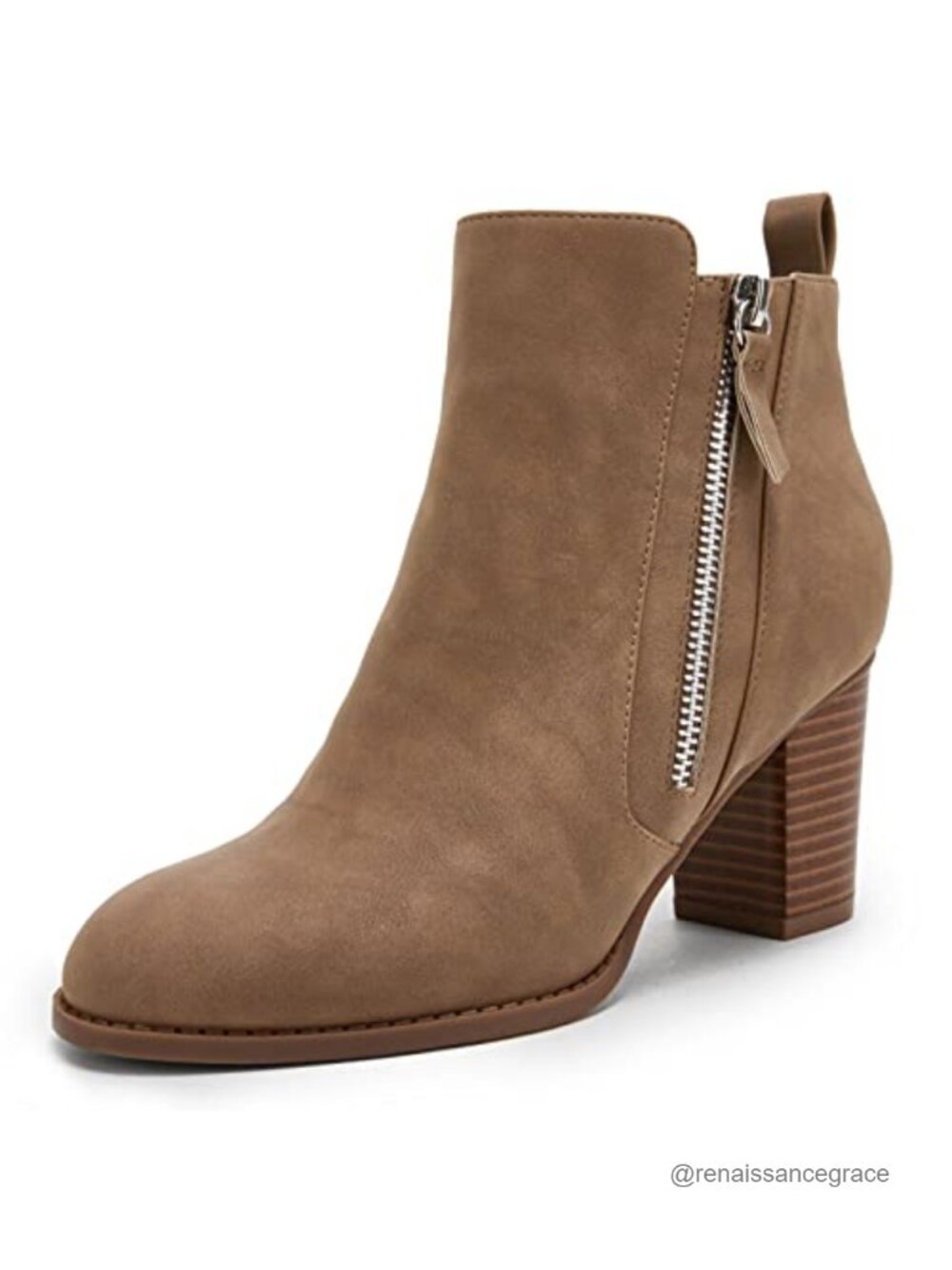 Faux Suede Ankle Boots Chunky Block Heel Pointed Toe Zip Booties